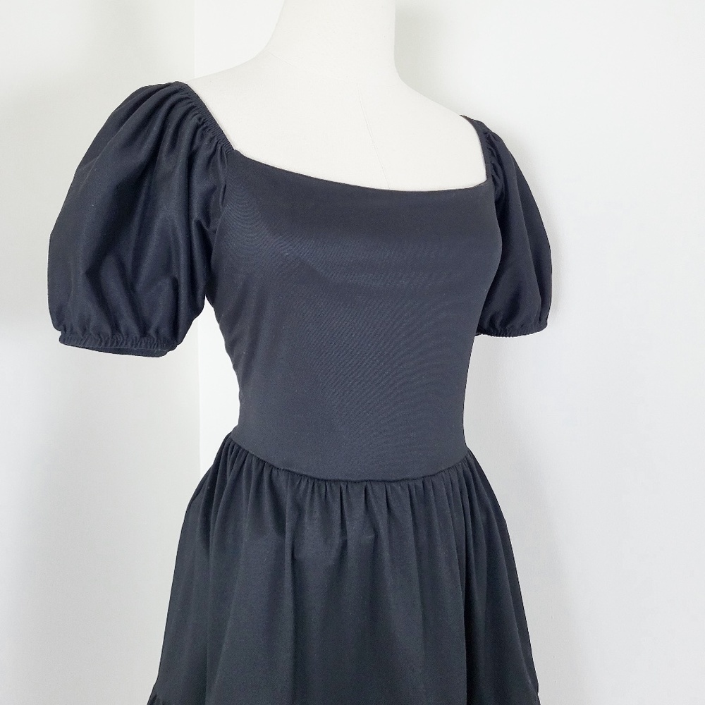 Black Mini Puff Sleeve Dress Milkmaid Peasant Size XL - Picture 5 of 10